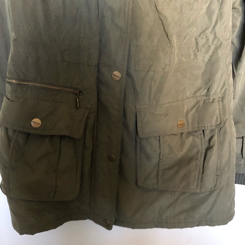 DKNY Anorak Coat faux fur hooded Olive green Size: - Picture 7 of 11